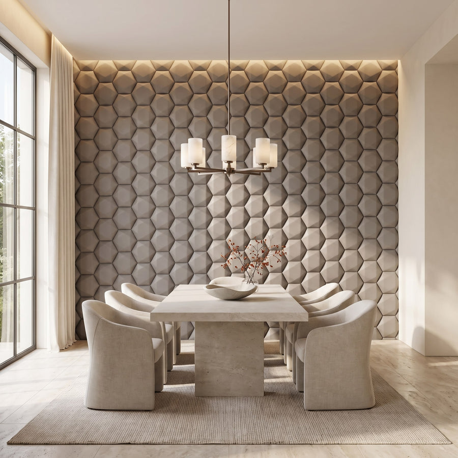 Trapezoid Hexagon 3D Leather Wall Panel in Grey