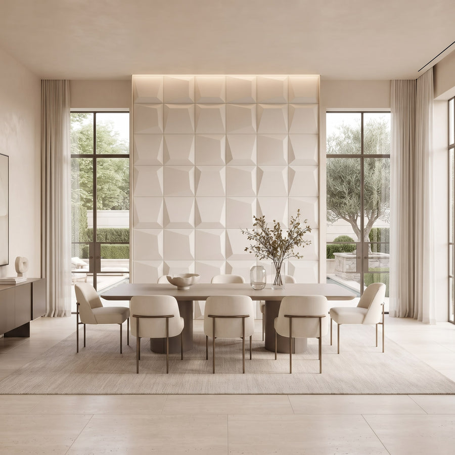 Mosaic Square 3D Leather Wall Panel in Classic White