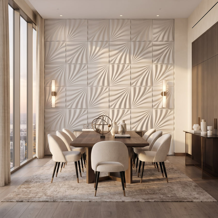 Rays Square 3D Leather Wall Panel in Classic White