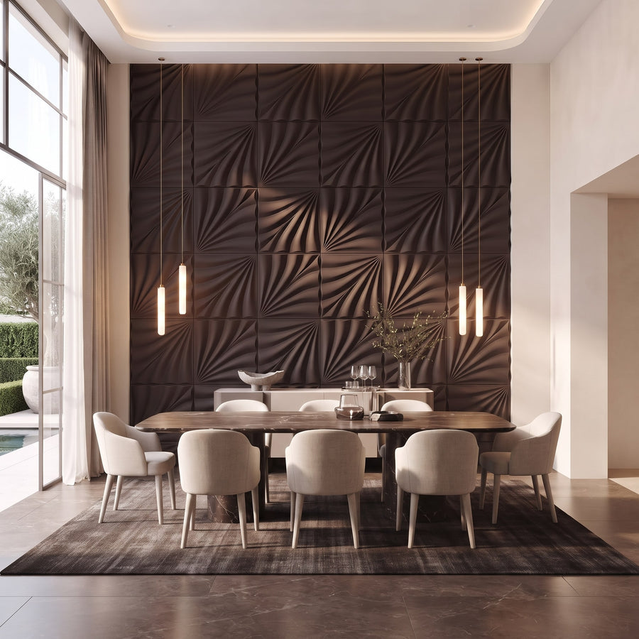 Rays Square 3D Leather Wall Panel in Dark Brown