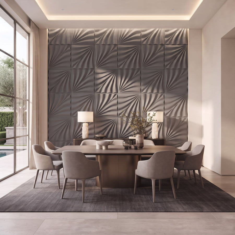 Rays Square 3D Leather Wall Panel in Grey