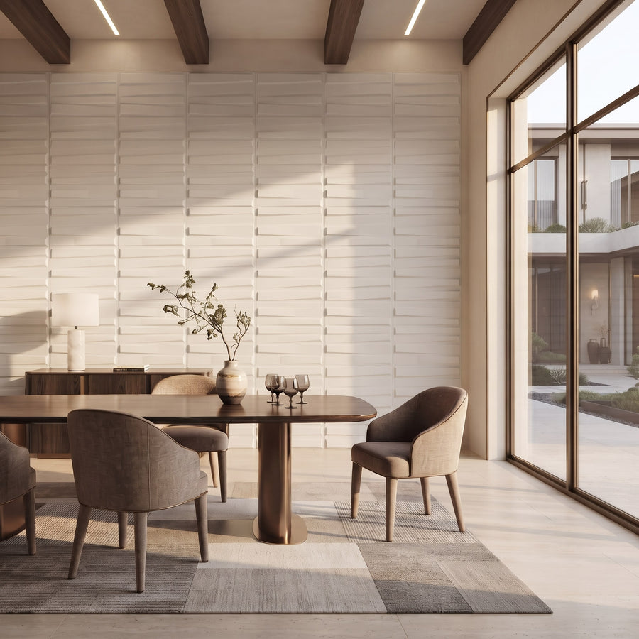 Illusory Square 3D Leather Wall Panel in Classic White
