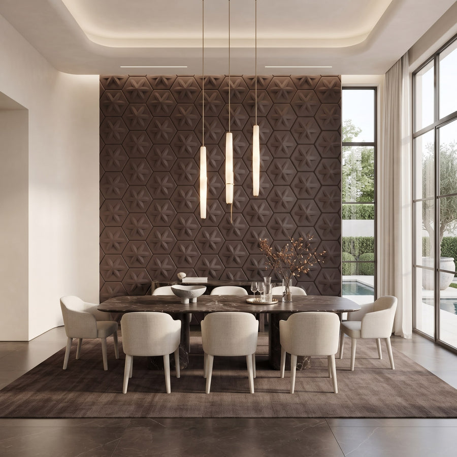 Asterisk Hexagon 3D Leather Wall Panel in Dark Brown