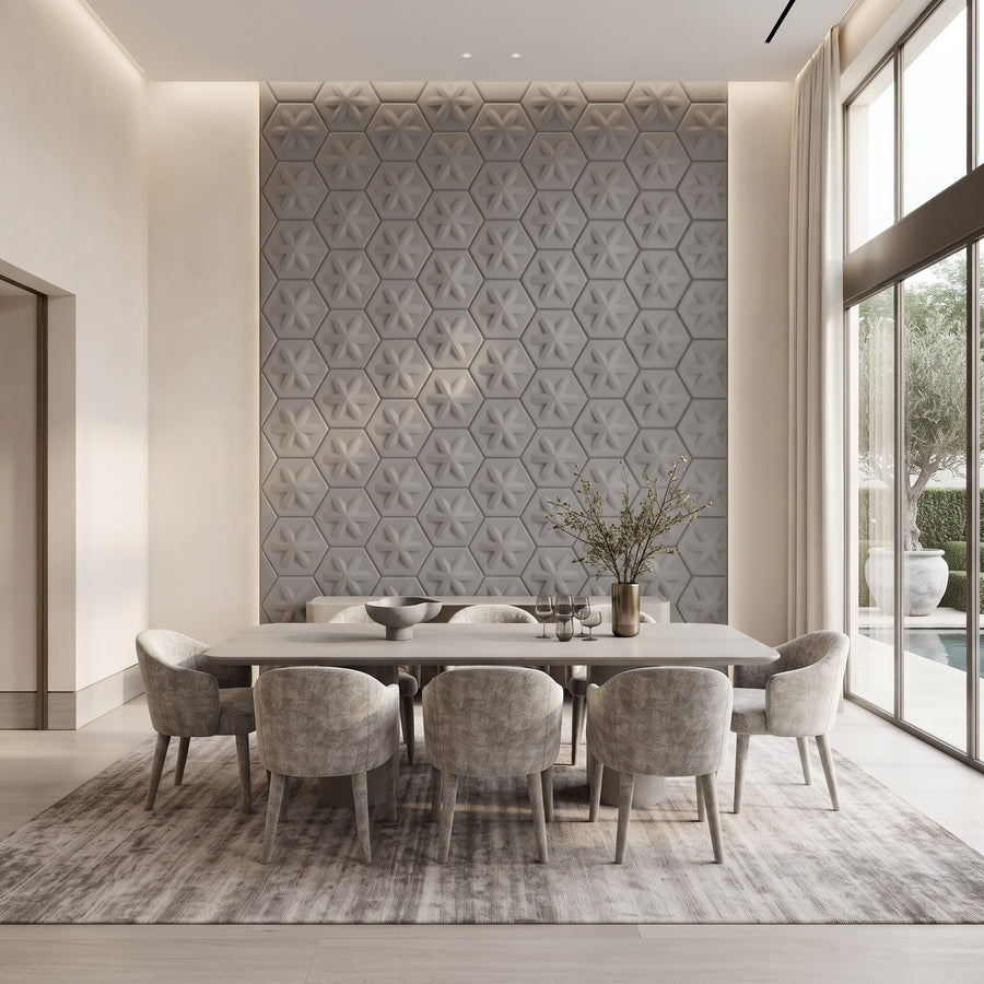 Asterisk Hexagon 3D Leather Wall Panel in Grey