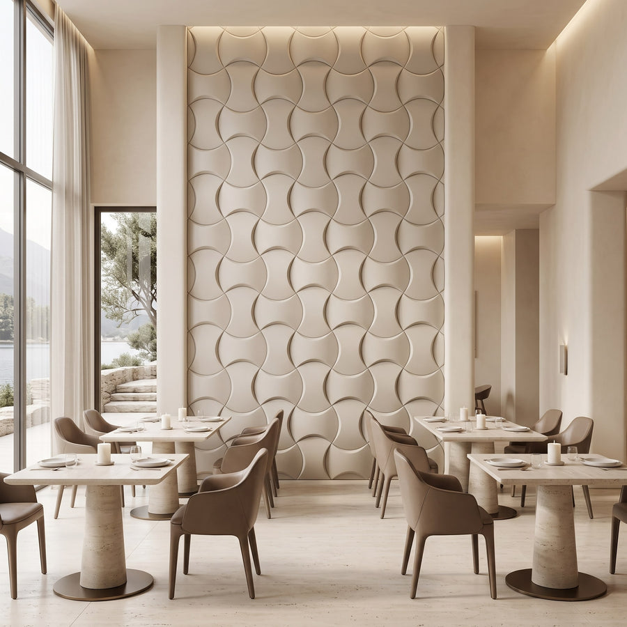 Coco Geometric 3D Leather Wall Panel in Beige White