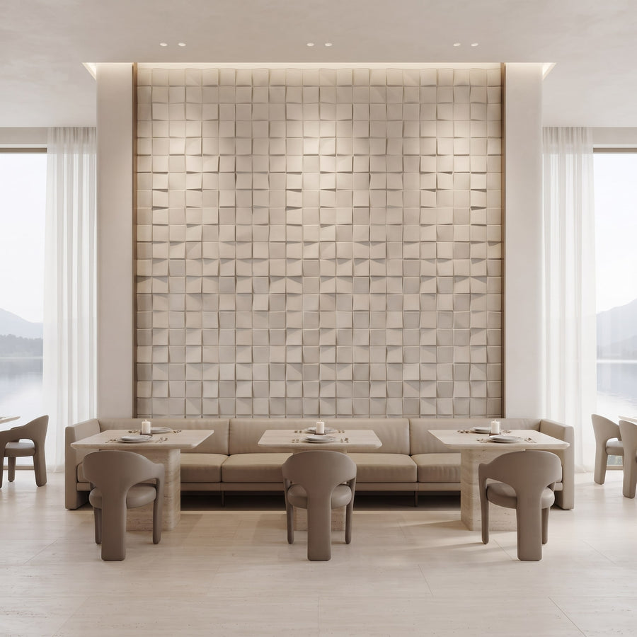Ubiquitous Square 3D Leather Wall Panel in Beige White