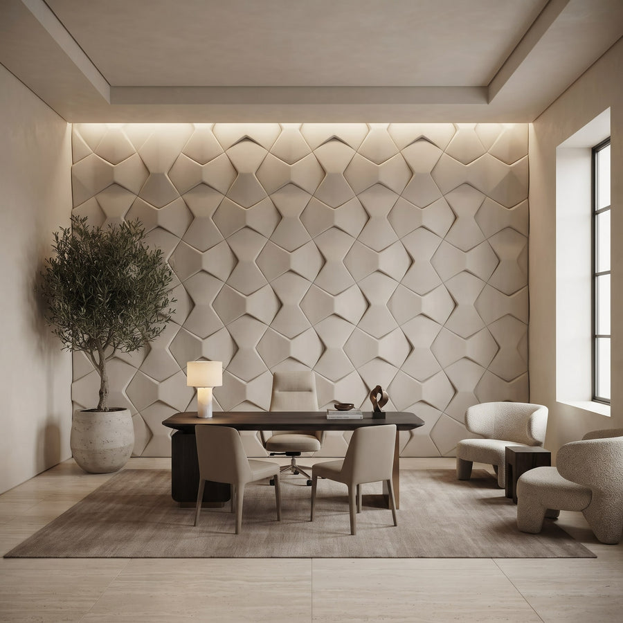 Bowtie Geometric 3D Leather Wall Panel in Beige White