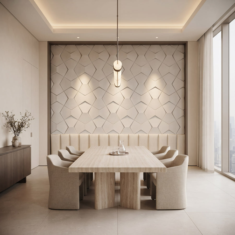Bowtie Geometric 3D Leather Wall Panel in Beige White