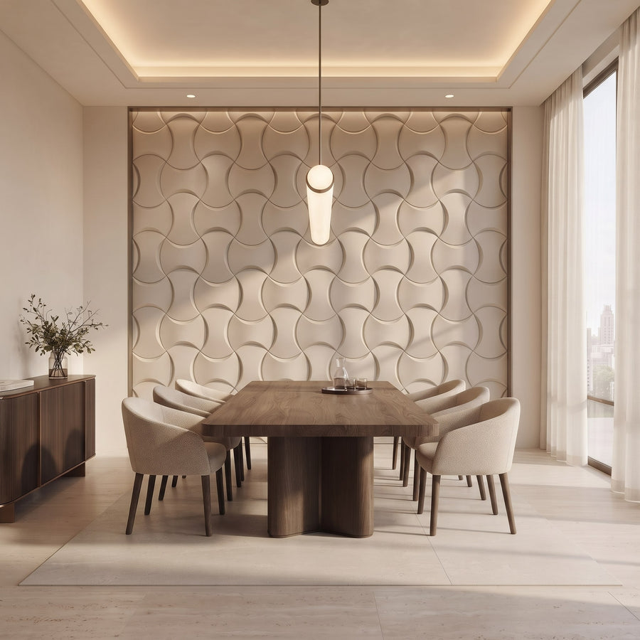 Coco Geometric 3D Leather Wall Panel in Beige White