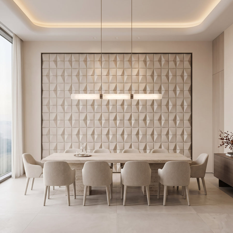 Flawless Square 3D Leather Wall Panel in Beige White
