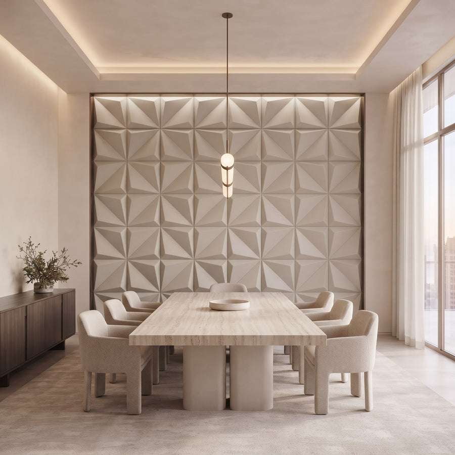 Leaves Square 3D Leather Wall Panel in Beige White