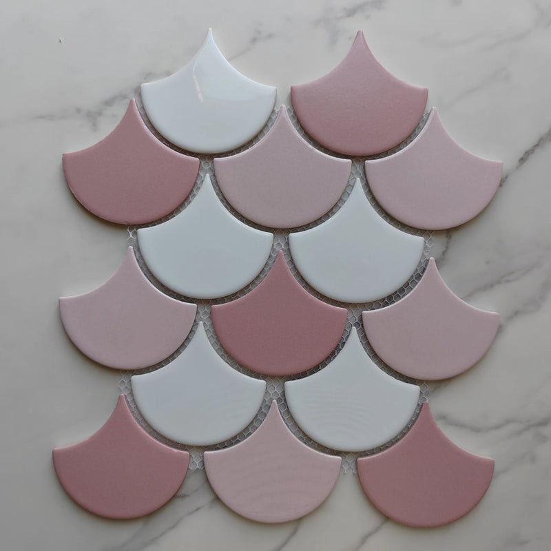 Multi Pink Fan Shaped Mosaic Tile