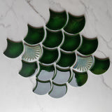Green Patterned Fan Shaped Mosaic Tile