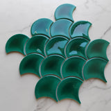 Glazed Light Green Fan Shaped Mosaic Tile