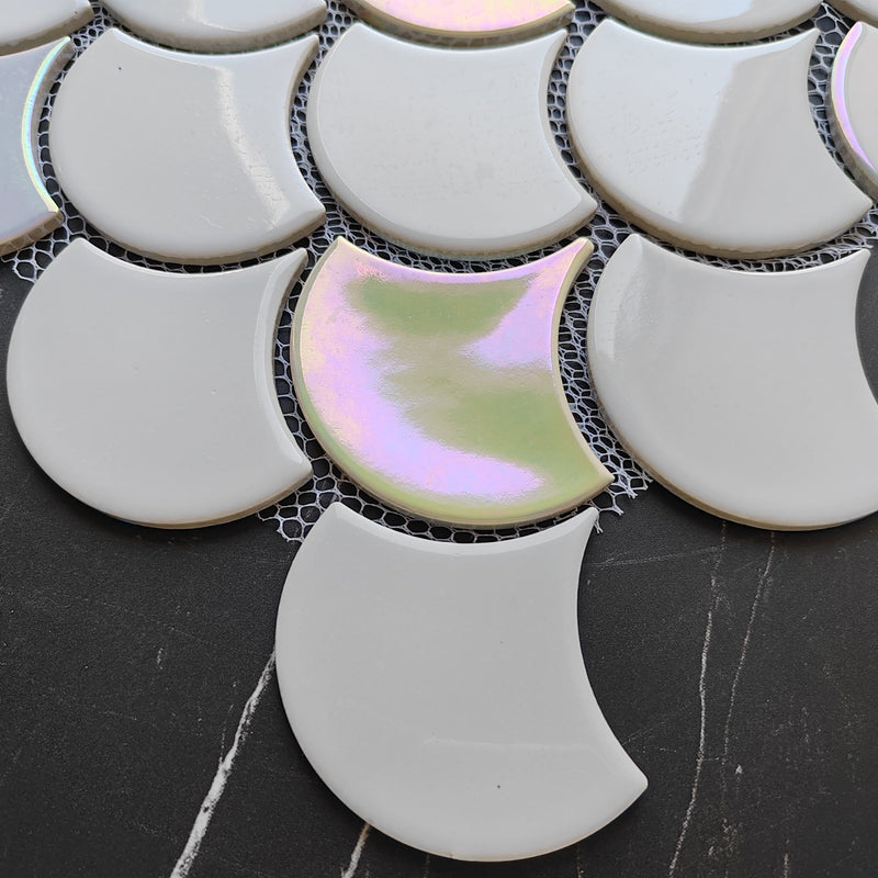Rainbow White Glazed Fan Shaped Mosaic Tile