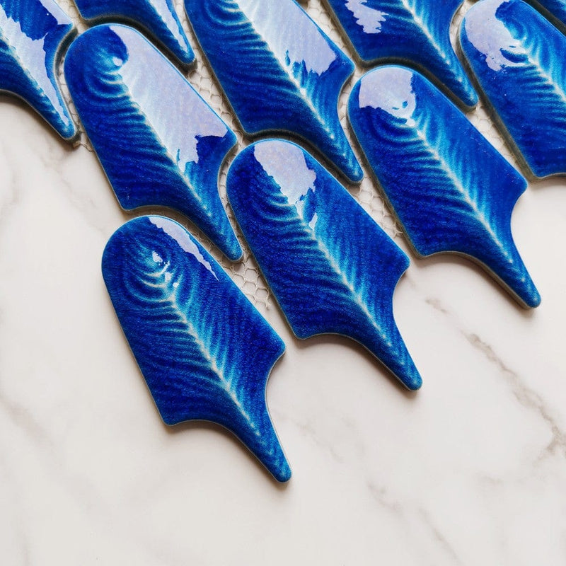Dark Blue Feather Mosaic Tile