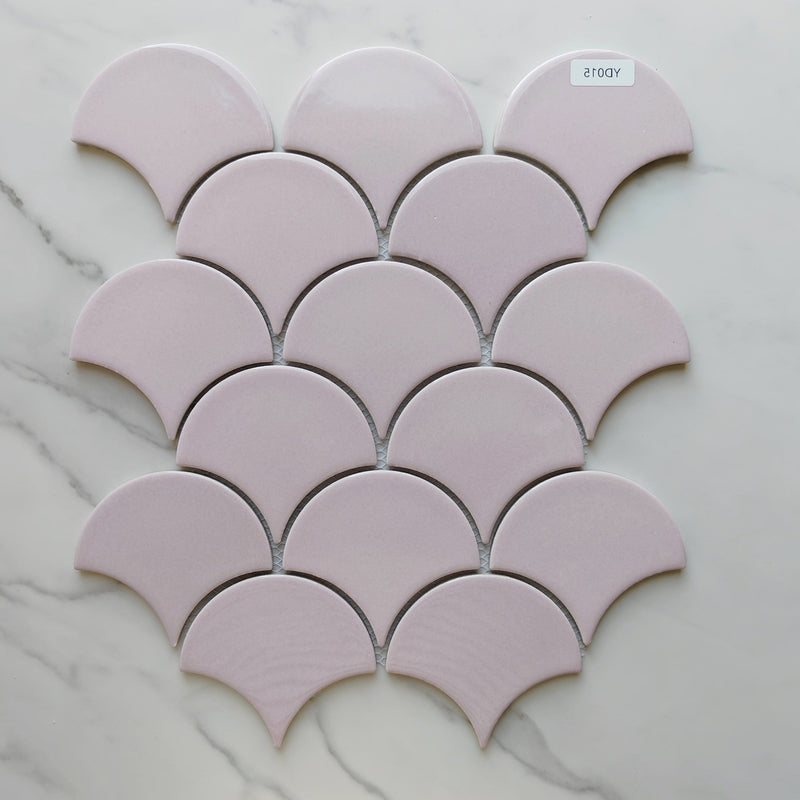 Pink Salmon Fan Shaped Mosaic Tile
