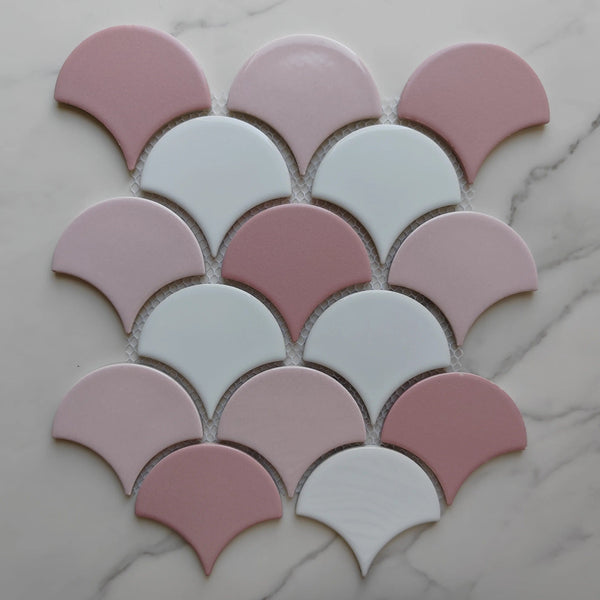 Multi Pink Fan Shaped Mosaic Tile