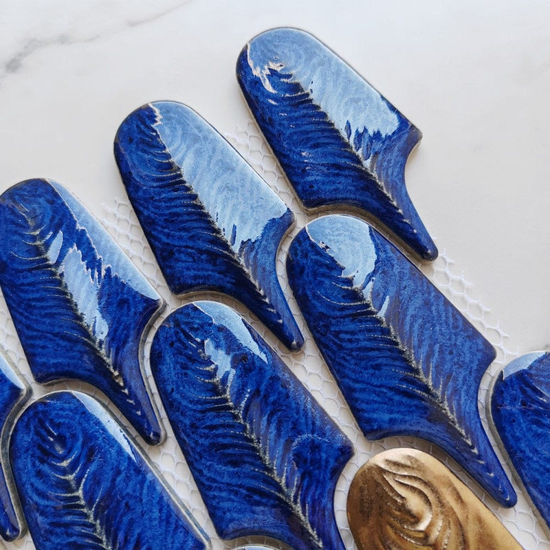 Bronze Blue Feather Mosaic Tile