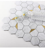 Marble Gold Hexagon Mosaic Tile Decal (Set of 22)