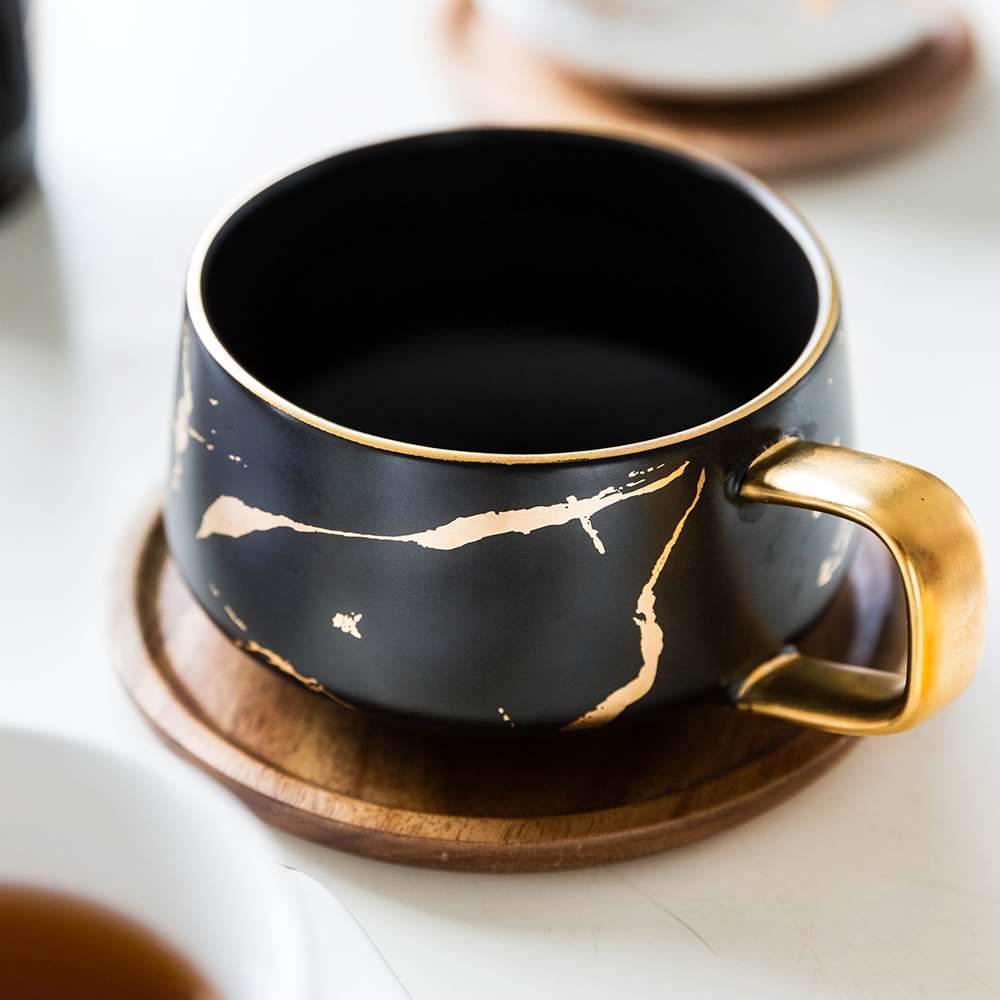 Luxury Gold Inlay Ceramic Coffee Cup and Saucer Coffee Cup Set