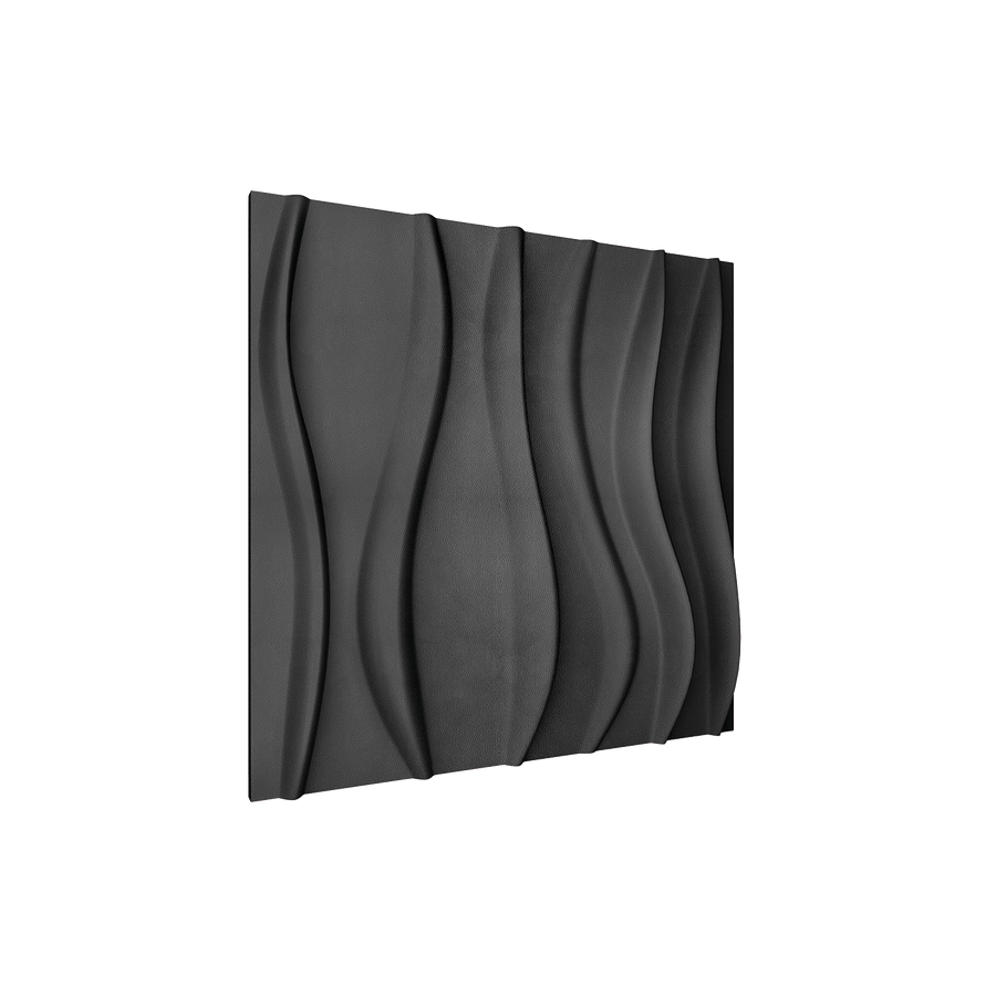 River Square 3D Leather Wall Panel in Black