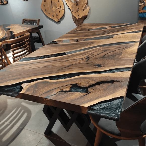 Black Epoxy Resin Center Table Top, Kitchen Dining Table Top, Living Top  Decors