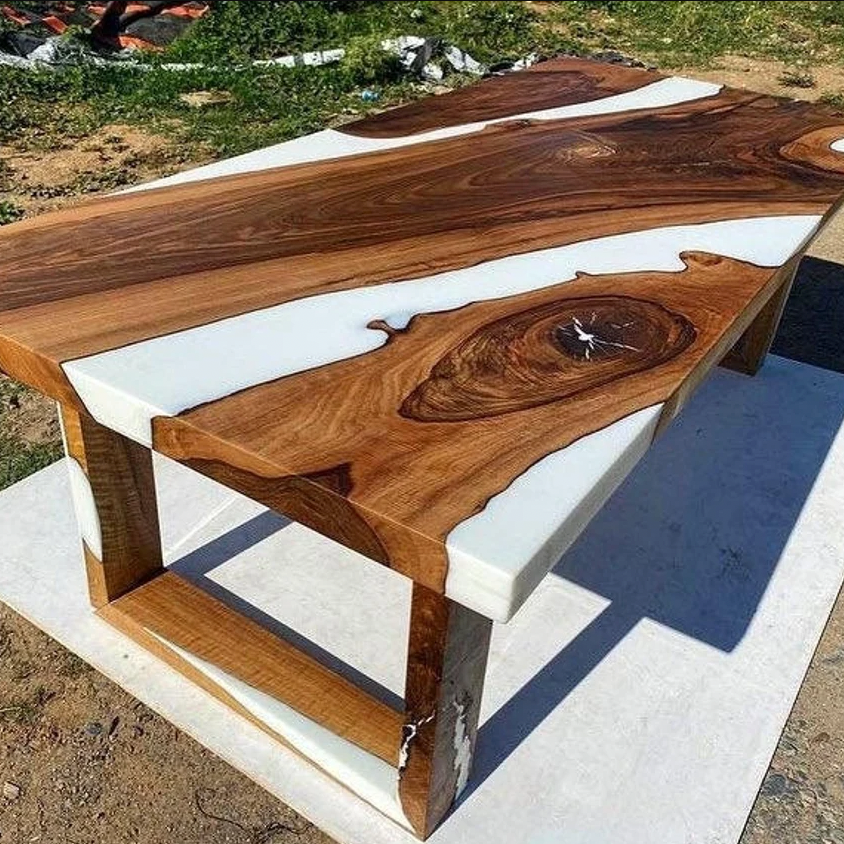 White Solid Wood Epoxy Table – Articture