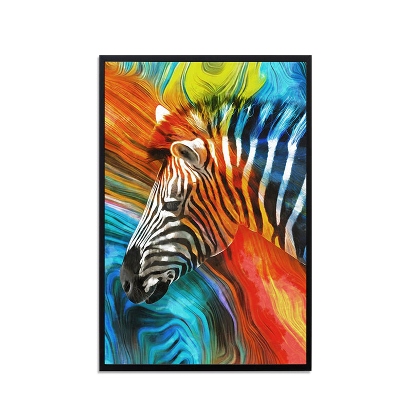 Multi Coloured Zebra Abstract Art Stretched Canvas