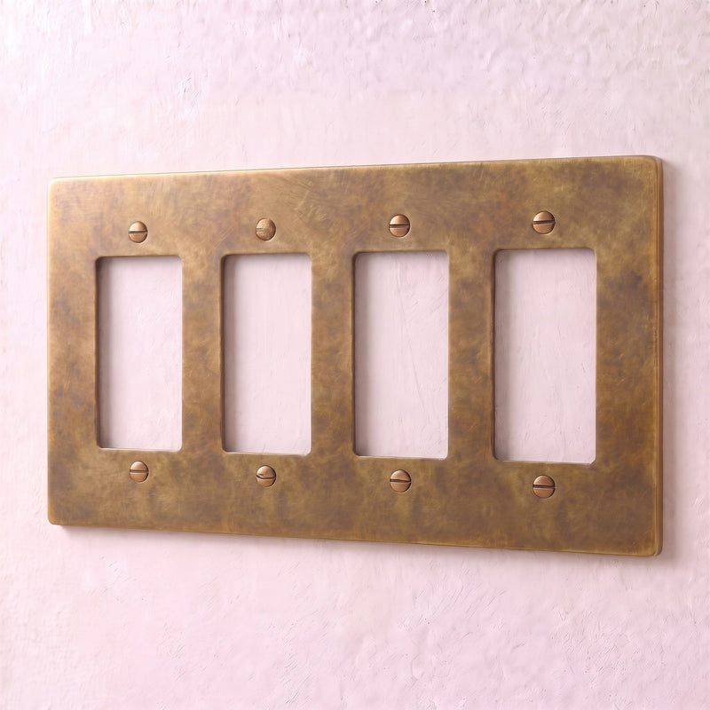 Brass Wall Plate — 4 Gang · Vintage Brass with Patina
