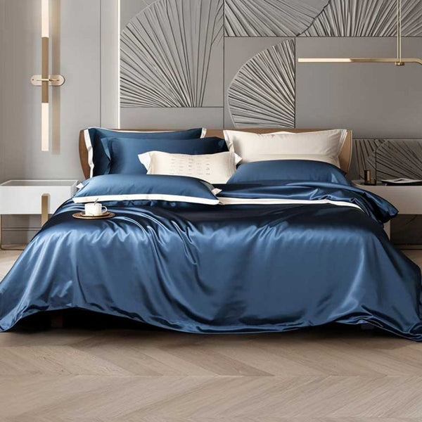 Premium Navy Blue Mulberry Silk Bedding Set