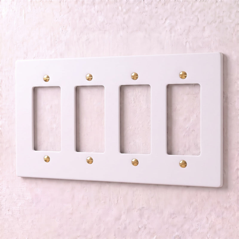 Brass Wall Plate — 4 Gang · White with Brass