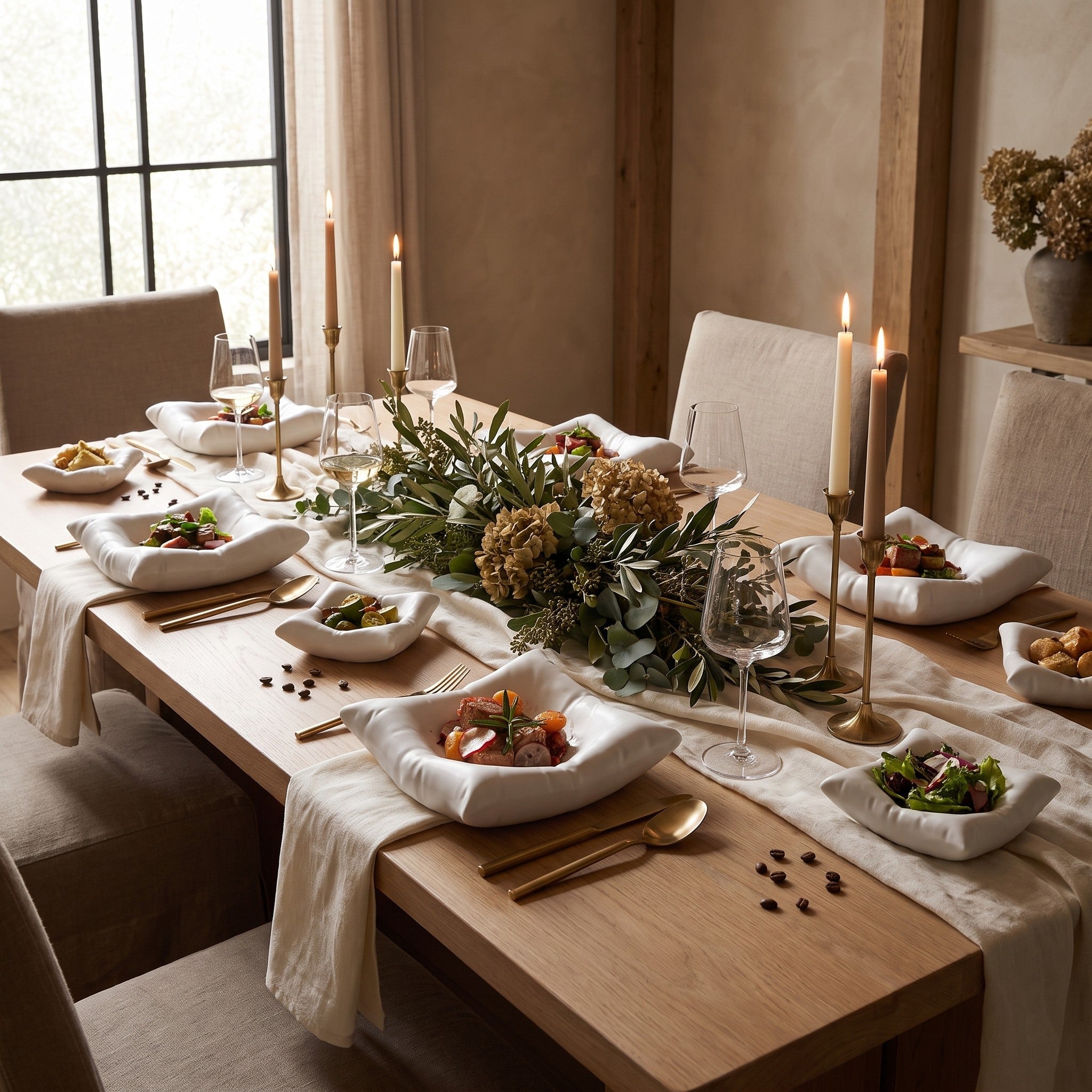 Pillow Ree Bowl styled in a fine-dining tablescape