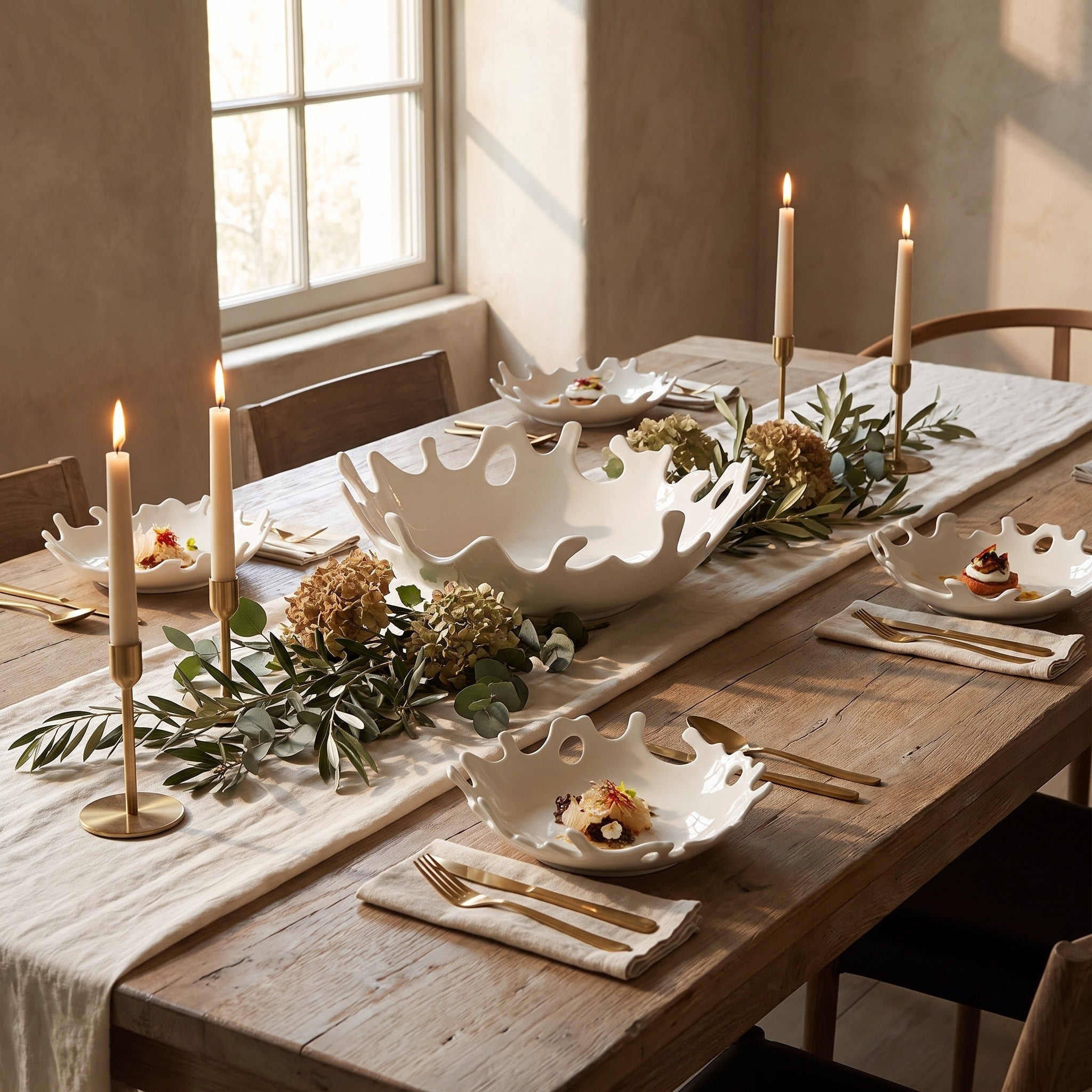 Splash Bowl styled in a fine-dining tablescape