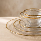 Close-up of the Opaque Plate hammered glass and gold rim