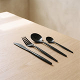 Close-up of the Spain Set matte black flatware