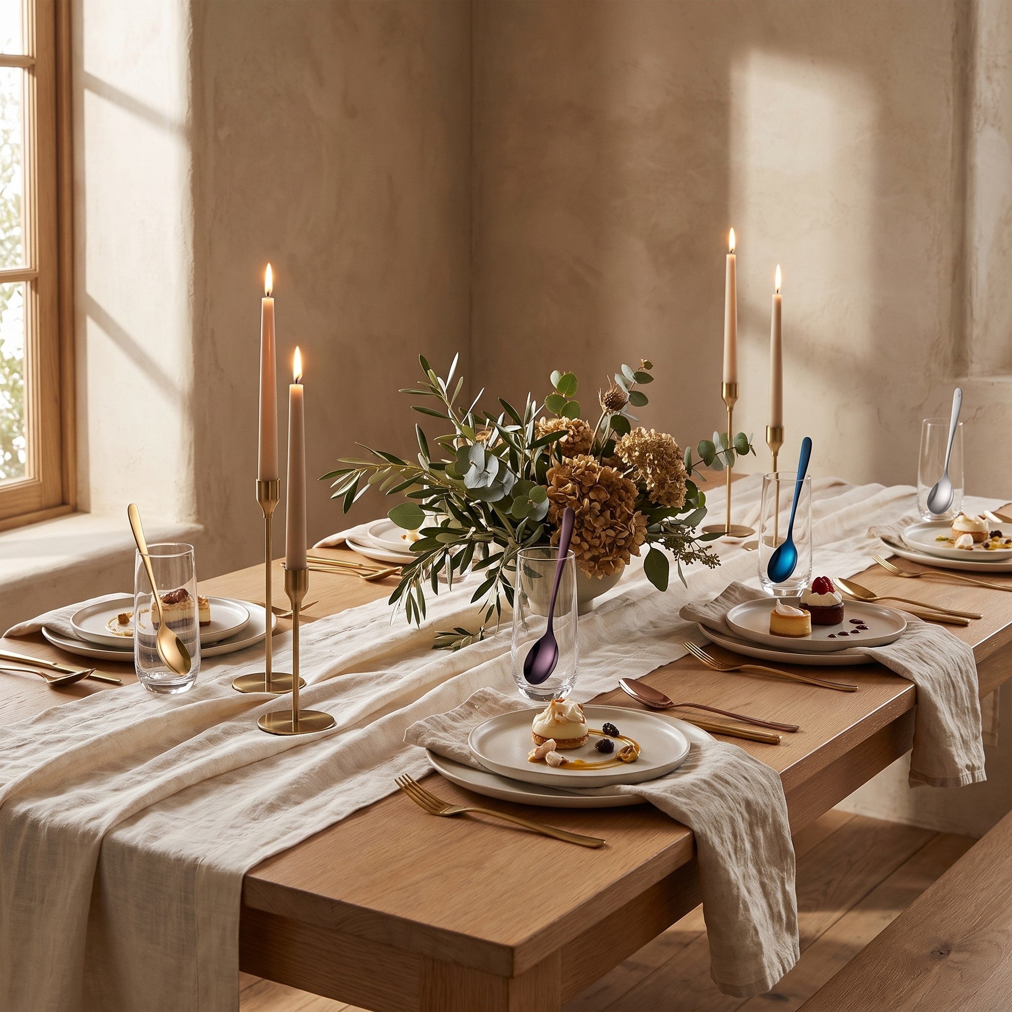 Dubai Dessert Spoon in a fine-dining tablescape