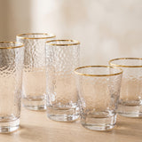 Close-up of the Class Glass hammered texture and gold rim