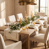 Class Glass styled in a warm dining room