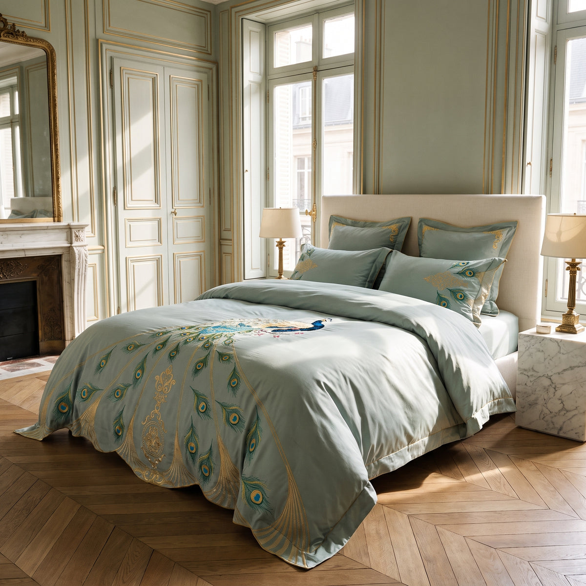 Peacock Rue Teal Duvet Cover Set (Long-staple Sateen Cotton) — lifestyle
