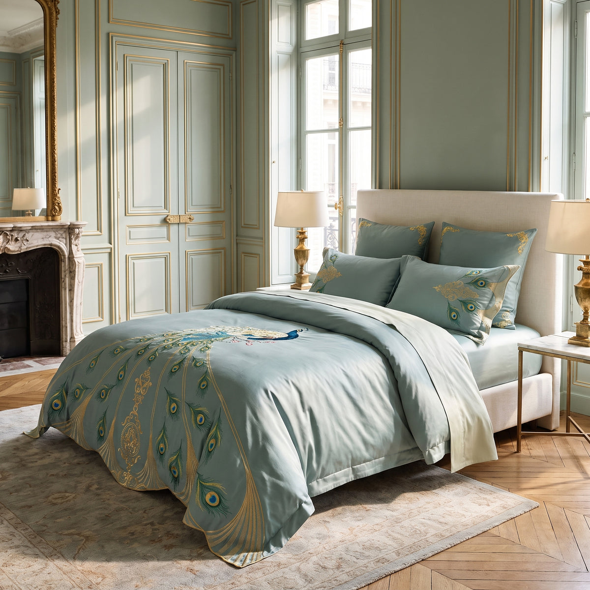 Peacock Rue Teal Duvet Cover Set (Long-staple Sateen Cotton) — lifestyle