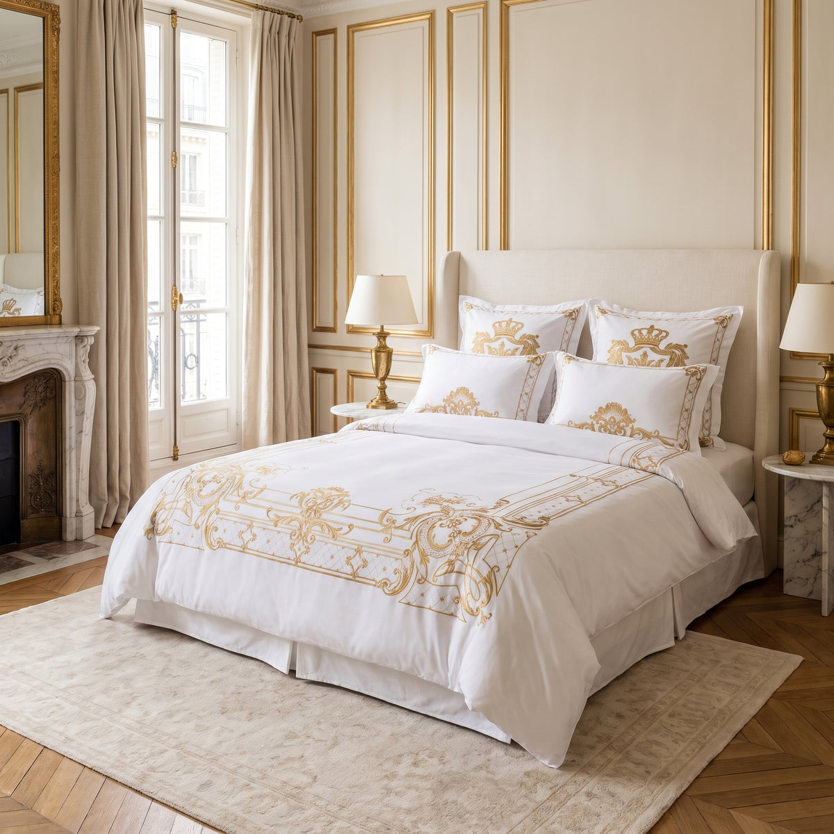 Ivy Gold Forest White and Gold Duvet Cover Set (Long-staple Sateen Cotton) — lifestyle