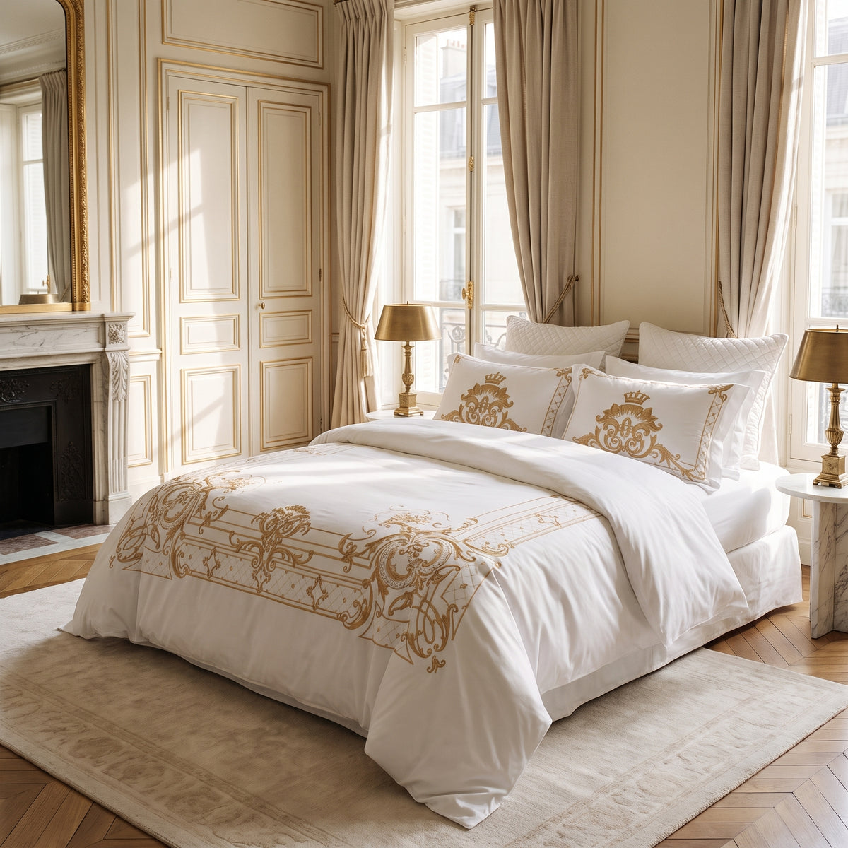 Ivy Gold Forest White and Gold Duvet Cover Set (Long-staple Sateen Cotton) — lifestyle