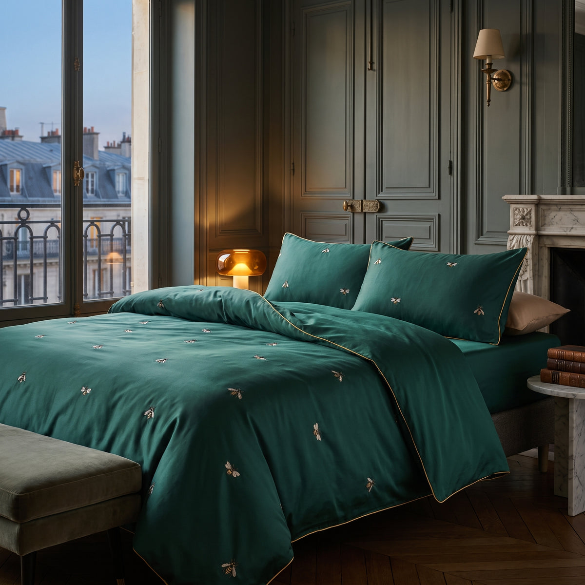 Bee Green Duvet Cover Set (Long-staple Sateen Cotton) — lifestyle