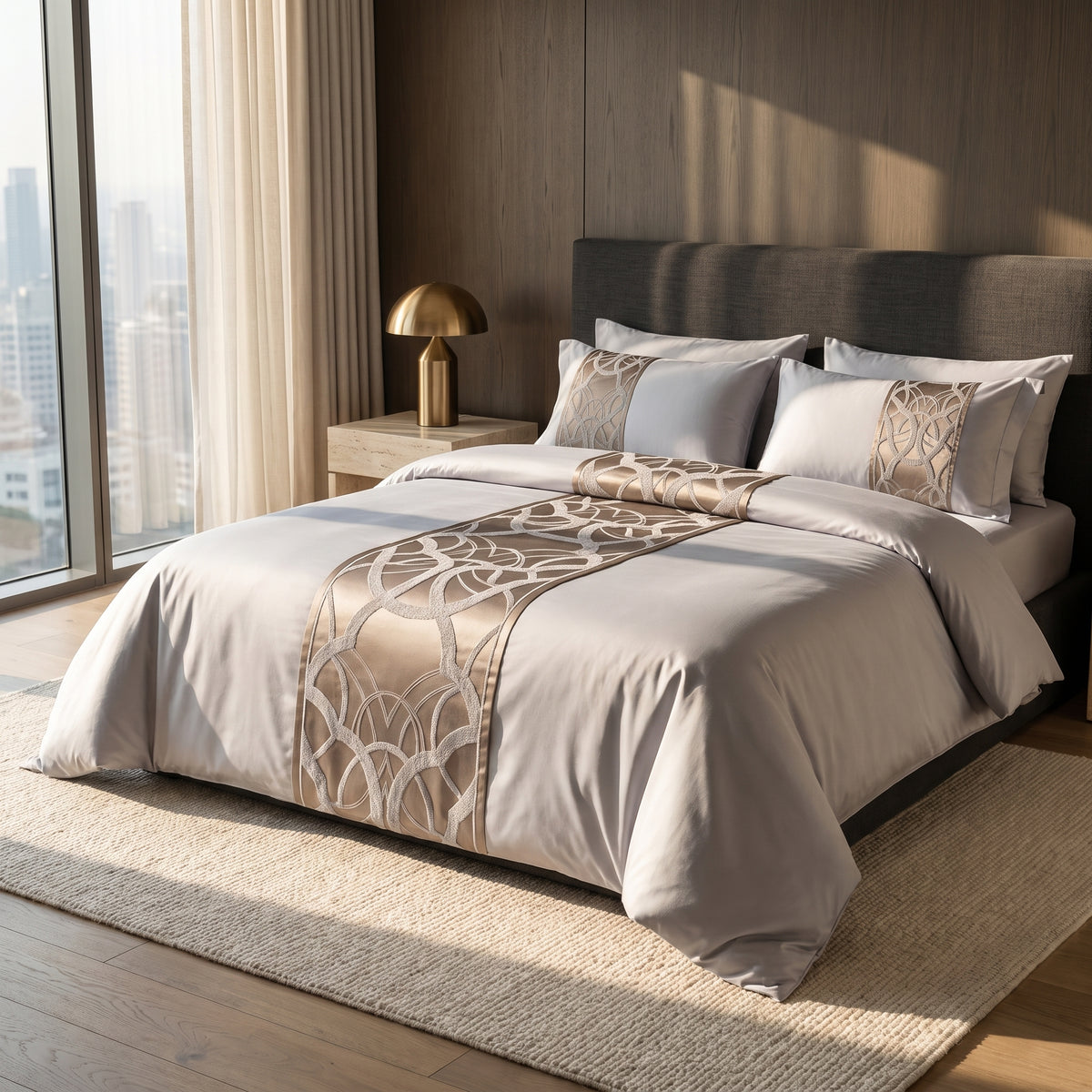 Chain of Luxury Grey Duvet Cover Set (Long-staple Sateen Cotton) — lifestyle