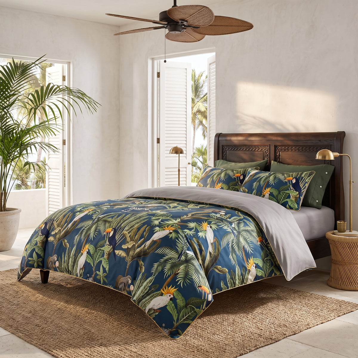 Safari Blue and Green Duvet Cover Set (Long-staple Sateen Cotton) — lifestyle