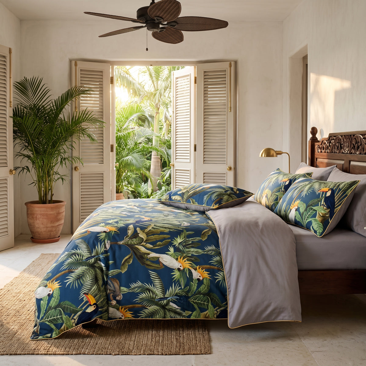 Safari Blue and Green Duvet Cover Set (Long-staple Sateen Cotton) — lifestyle