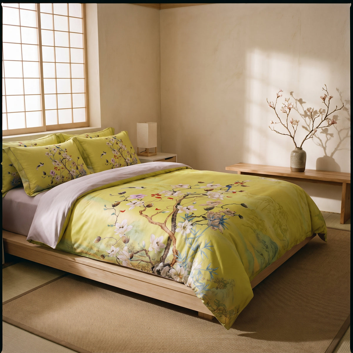 Mandarin Lime Green Duvet Cover Set (Long-staple Sateen Cotton) — lifestyle