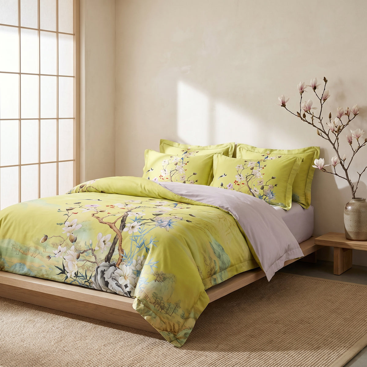 Mandarin Lime Green Duvet Cover Set (Long-staple Sateen Cotton) — lifestyle