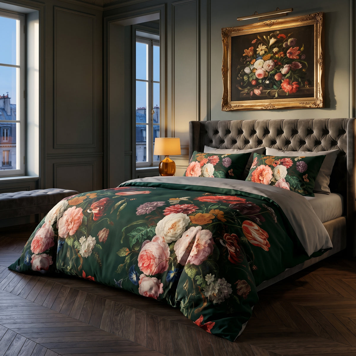 Emerald Green Duvet Cover Set (Long-staple Sateen Cotton) — lifestyle